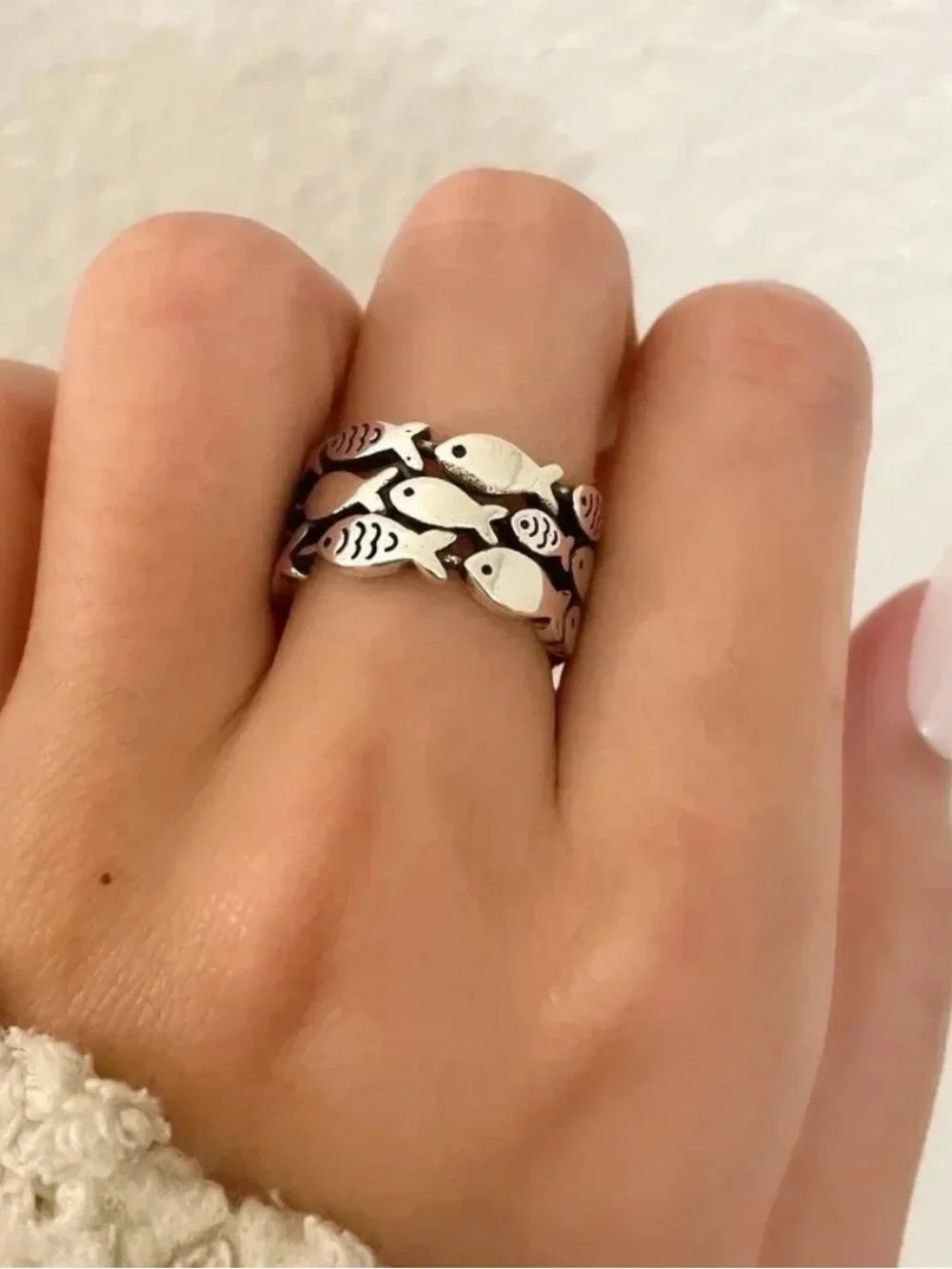 925 Sterling Silver Fish Ring School of Fish Ring Dainty Fish Ring Band